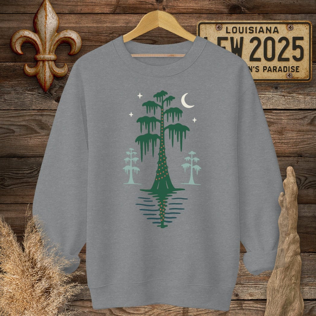 S / Graphite Heather Louisiana Bayou Silent Night Christmas Sweatshirt by Laissez Faire Wear