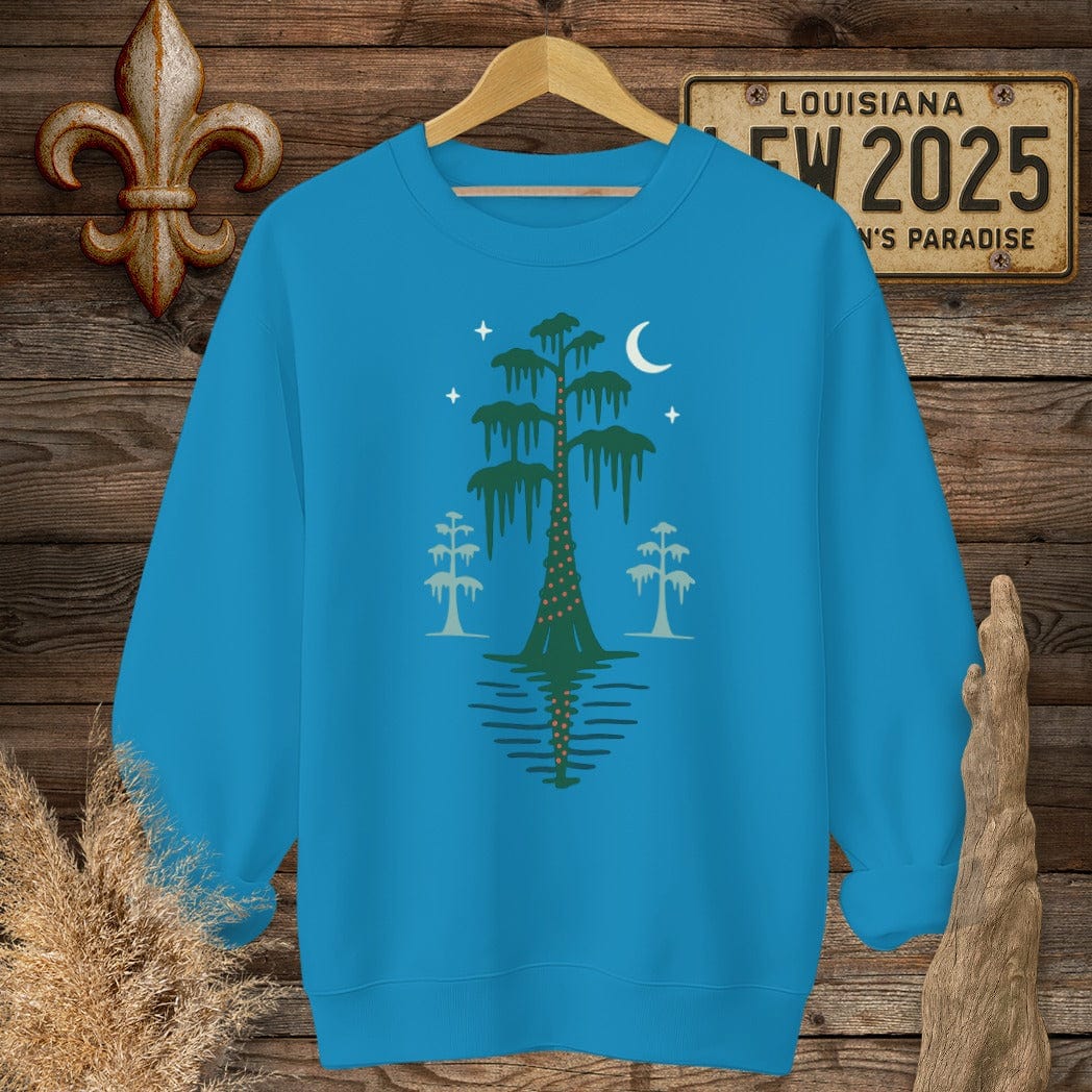 S / Sapphire Louisiana Bayou Silent Night Christmas Sweatshirt by Laissez Faire Wear