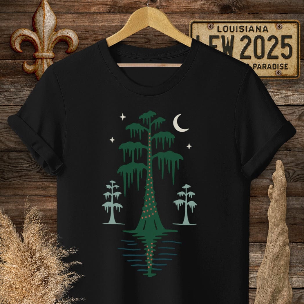 S / Black Louisiana Bayou Silent Night - Christmas T-Shirt by Laissez Faire Wear