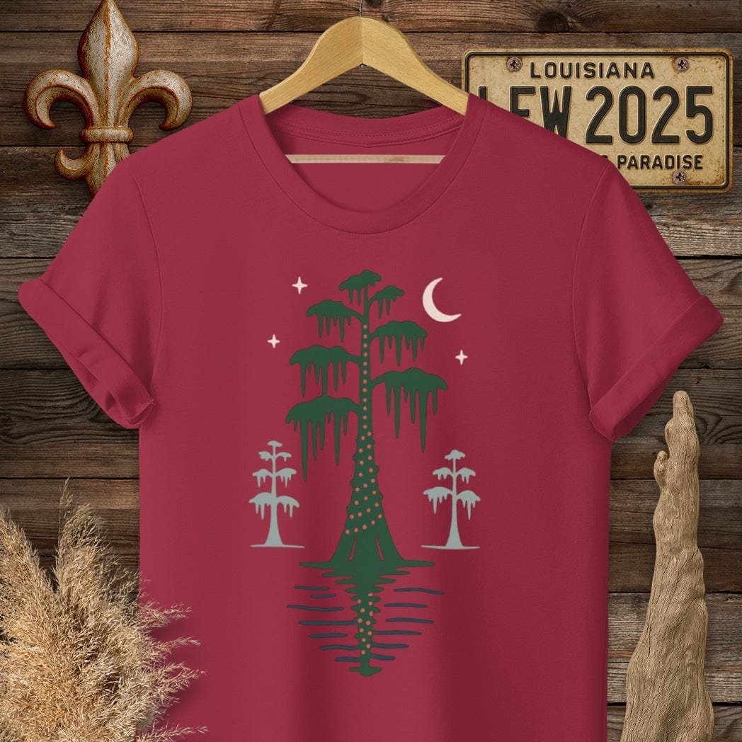 S / Cardinal Red Louisiana Bayou Silent Night - Christmas T-Shirt by Laissez Faire Wear