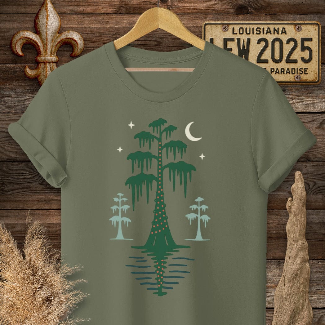 S / Military Green Louisiana Bayou Silent Night - Christmas T-Shirt by Laissez Faire Wear