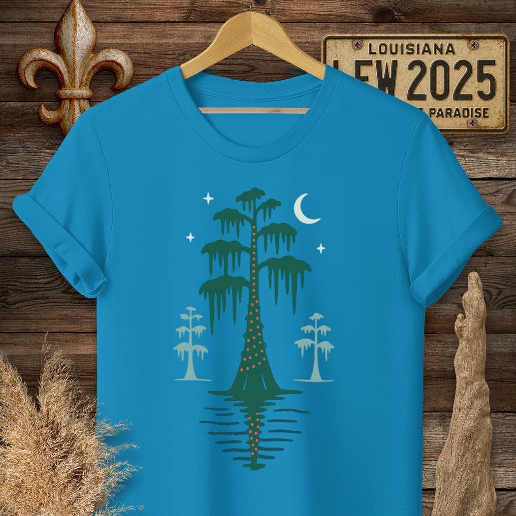 S / Sapphire Louisiana Bayou Silent Night - Christmas T-Shirt by Laissez Faire Wear