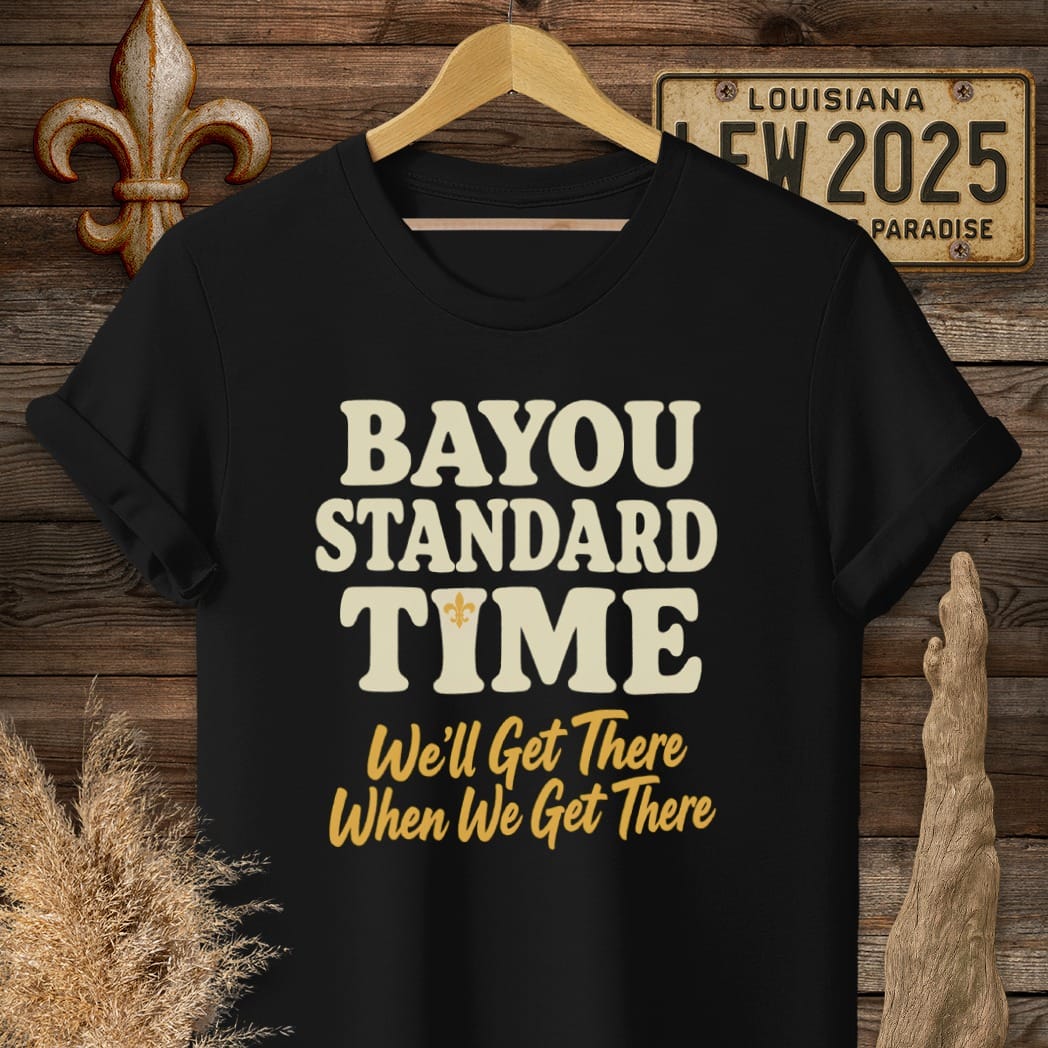 S / Black Louisiana Bayou Standard Time T-Shirt by Laissez Faire Wear