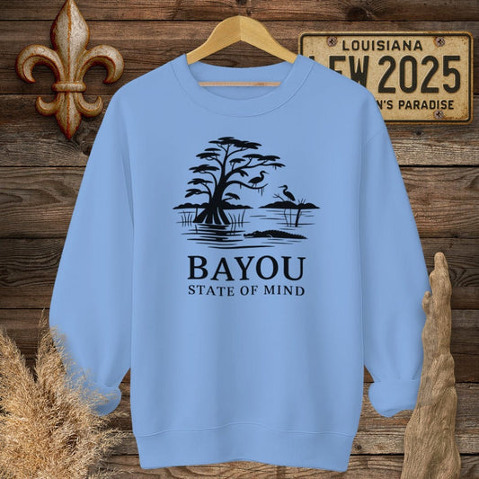 S / Carolina Blue Louisiana Bayou State Of Mind Nature Sweatshirt by Laissez Faire Wear