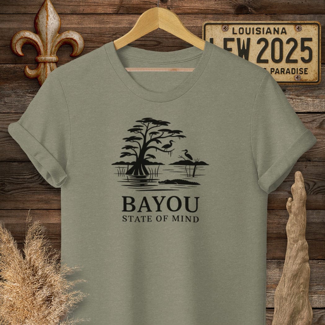 S / Heather Military Green Louisiana Bayou State Of Mind Nature T-Shirt by Laissez Faire Wear