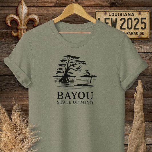 S / Heather Military Green Louisiana Bayou State Of Mind Nature T-Shirt by Laissez Faire Wear