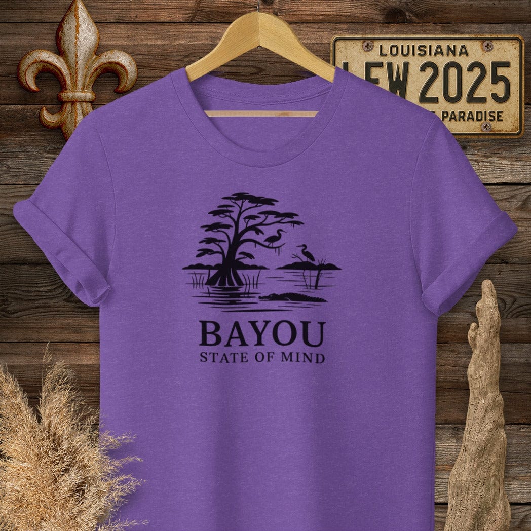 S / Heather Purple Louisiana Bayou State Of Mind Nature T-Shirt by Laissez Faire Wear