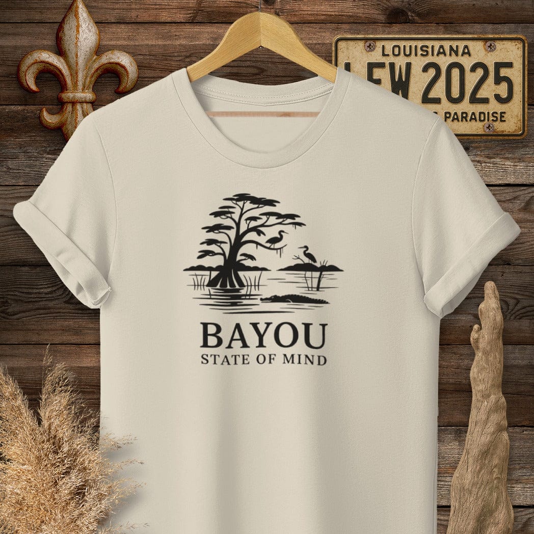S / Sand Louisiana Bayou State Of Mind Nature T-Shirt by Laissez Faire Wear