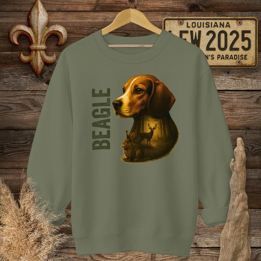 S / Military Green Louisiana Beagle Hunting Dog Sweatshirt by Laissez Faire Wear