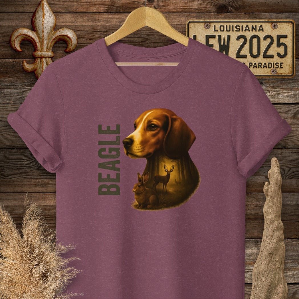 S / Heather Maroon Louisiana Beagle Hunting Dog T-Shirt by Laissez Faire Wear