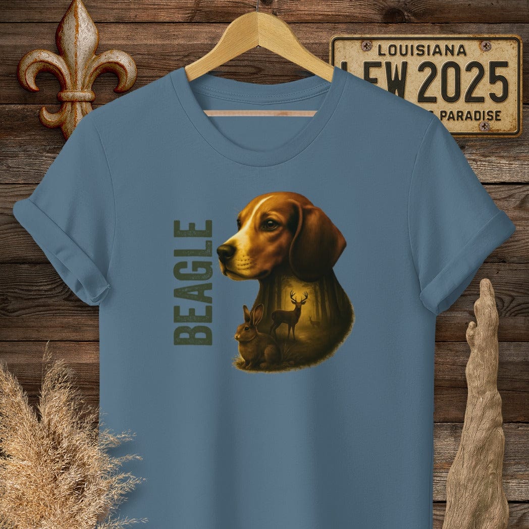 S / Indigo Blue Louisiana Beagle Hunting Dog T-Shirt by Laissez Faire Wear