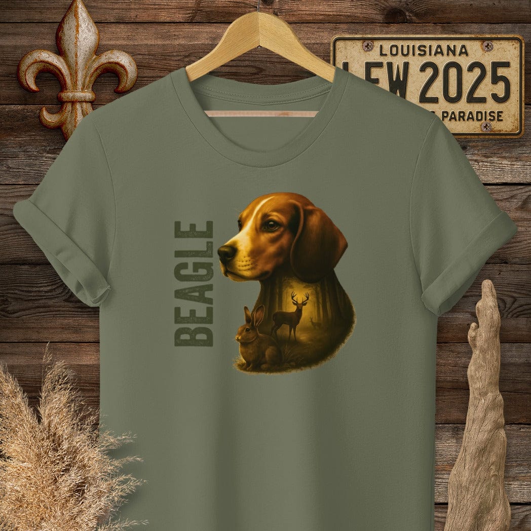 S / Military Green Louisiana Beagle Hunting Dog T-Shirt by Laissez Faire Wear