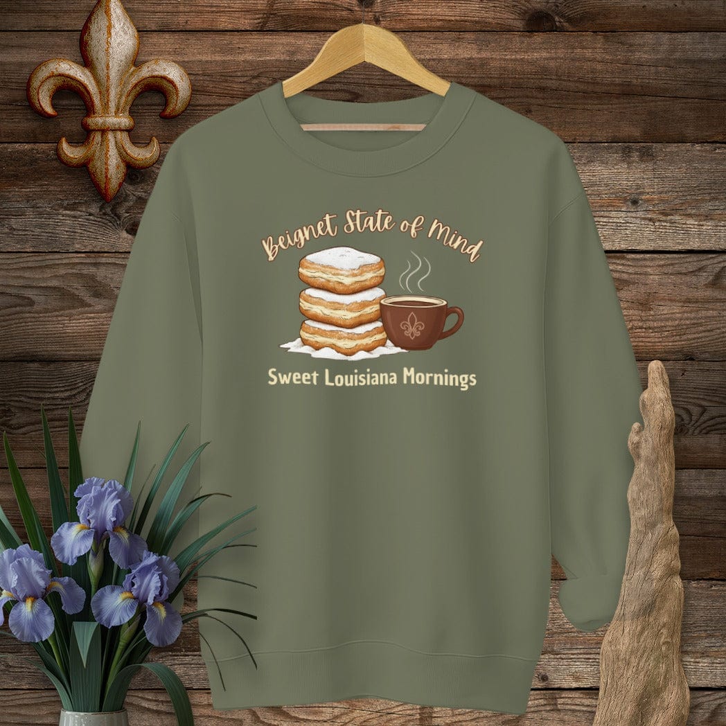 S / Military Green Louisiana Beignet State of Mind Sweatshirt by Laissez Faire Wear