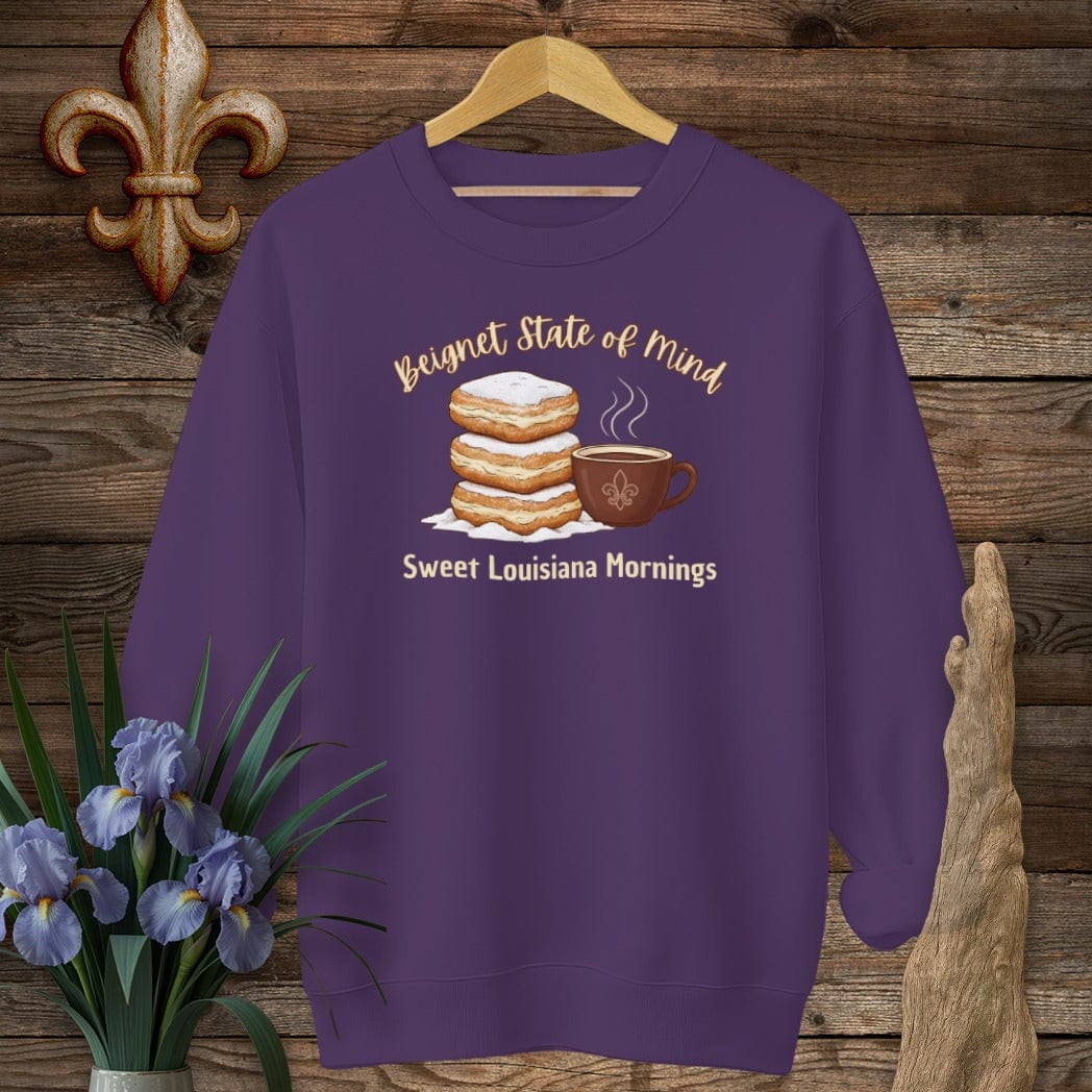 S / Purple Louisiana Beignet State of Mind Sweatshirt by Laissez Faire Wear