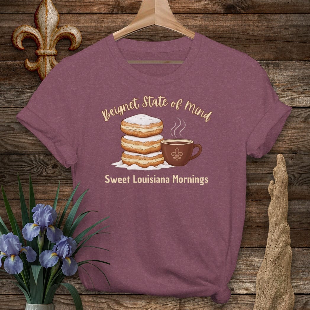 S / Heather Maroon Louisiana Beignet State of Mind T-Shirt by Laissez Faire Wear