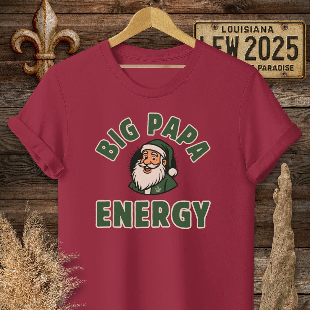 S / Cardinal Red Louisiana Big Papa Energy Christmas T-Shirt by Laissez Faire Wear