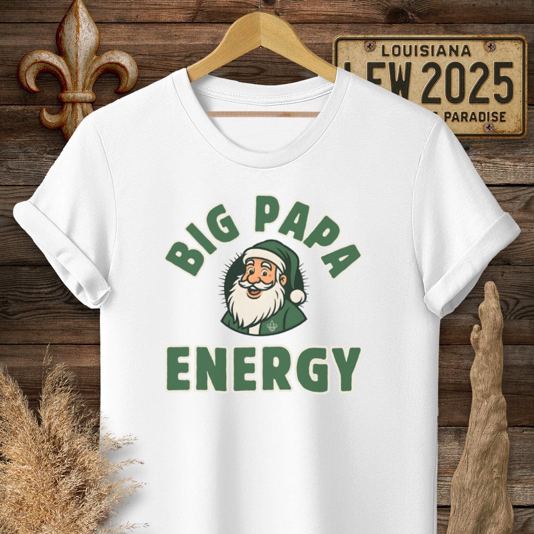 S / White Louisiana Big Papa Energy Christmas T-Shirt by Laissez Faire Wear