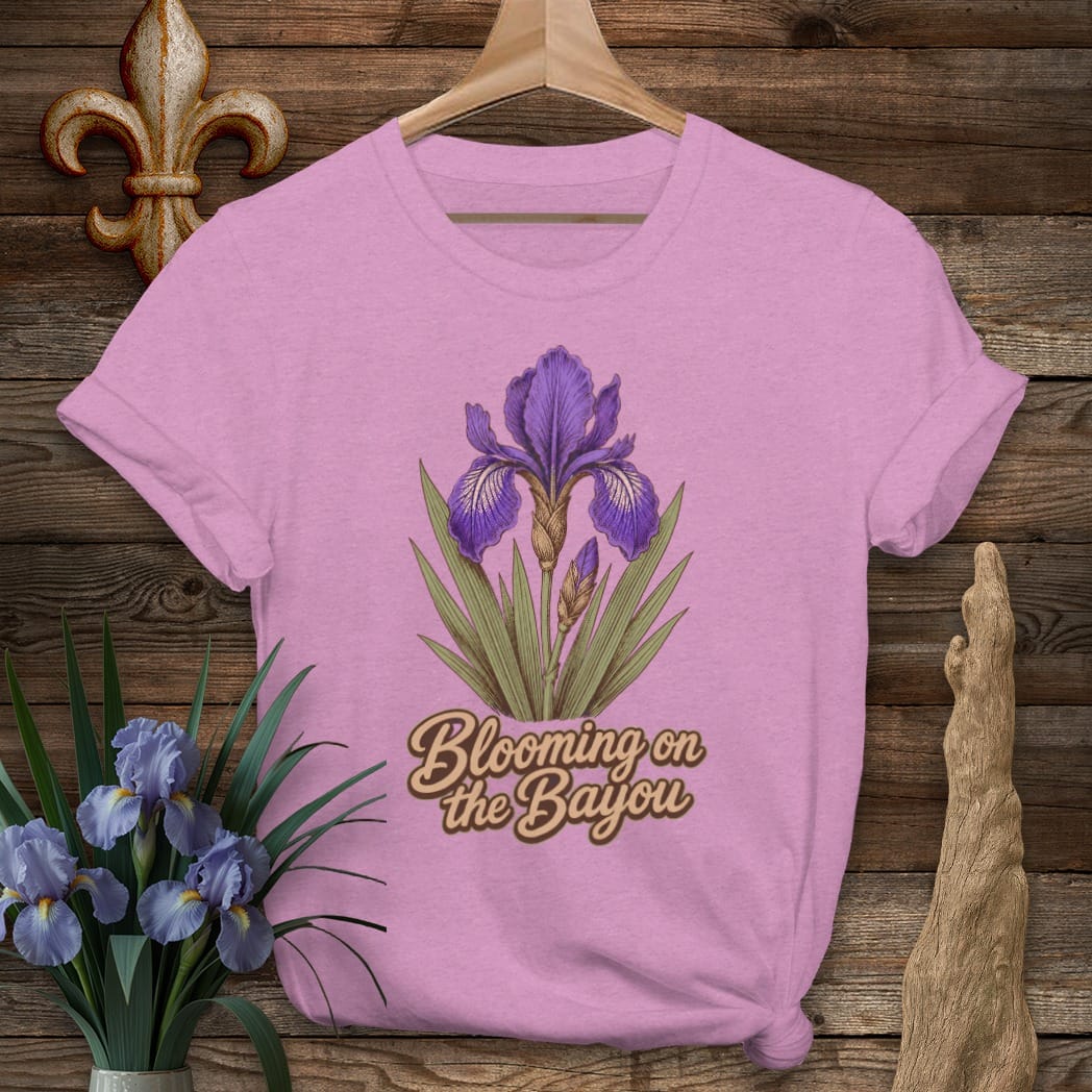 S / Heather Radiant Orchid Louisiana Blooming on the Bayou T-Shirt by Laissez Faire Wear