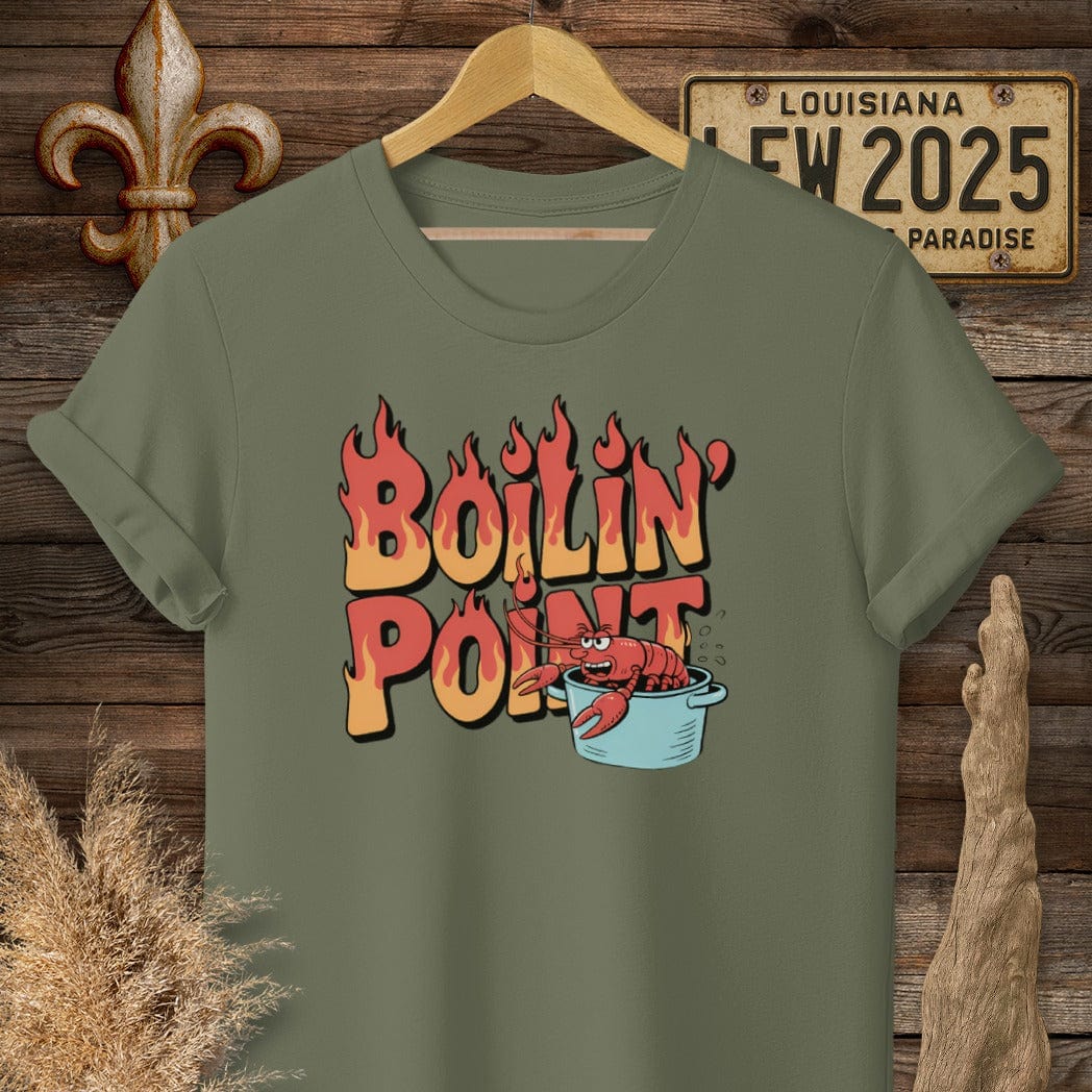 S / Military Green Louisiana Boiling Point Funny Crawfish Boil T-Shirt by Laissez Faire Wear