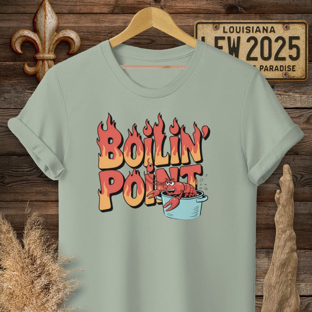 S / Sage Louisiana Boiling Point Funny Crawfish Boil T-Shirt by Laissez Faire Wear