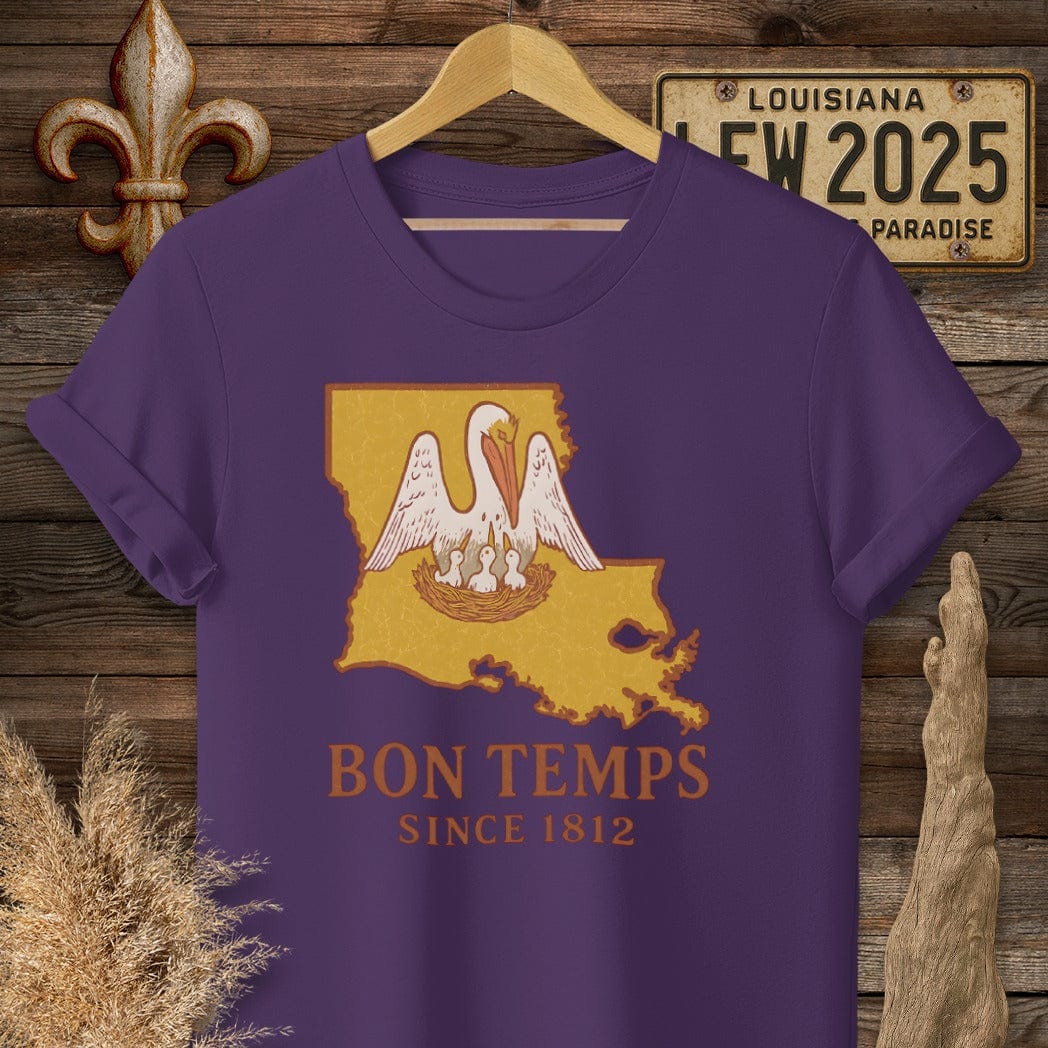 S / Purple Louisiana Bon Temps Since 1812 T-Shirt by Laissez Faire Wear