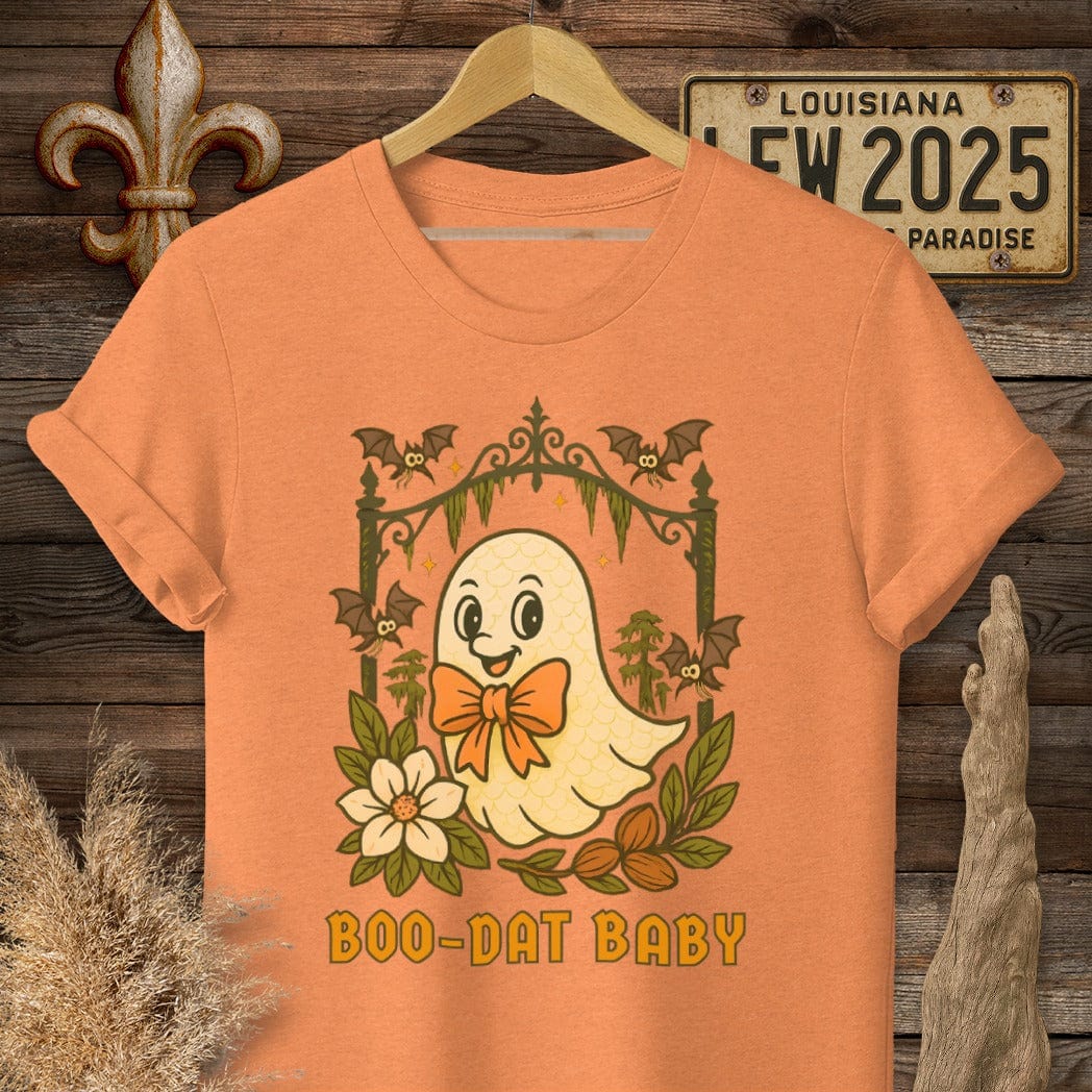 S / Heather Orange Louisiana Boo-Dat Halloween T-Shirt by Laissez Faire Wear