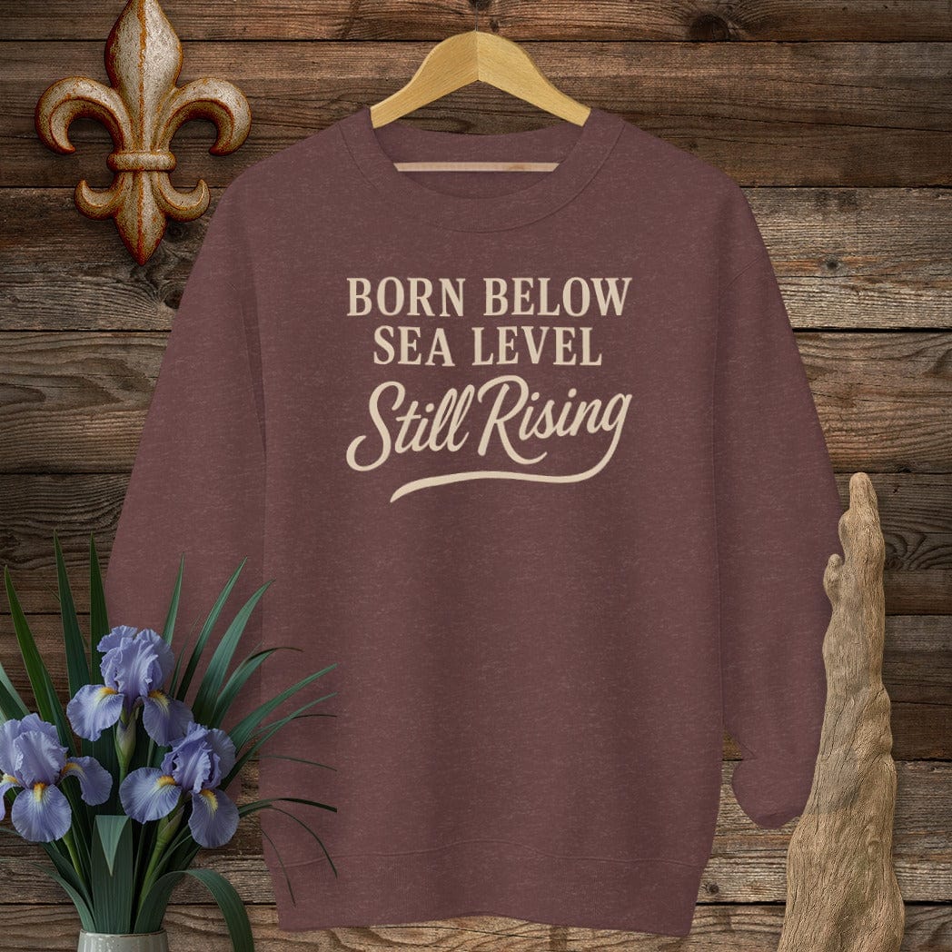 S / Heather Sport Dark Maroon Louisiana Born Below Sea Level Sweatshirt by Laissez Faire Wear