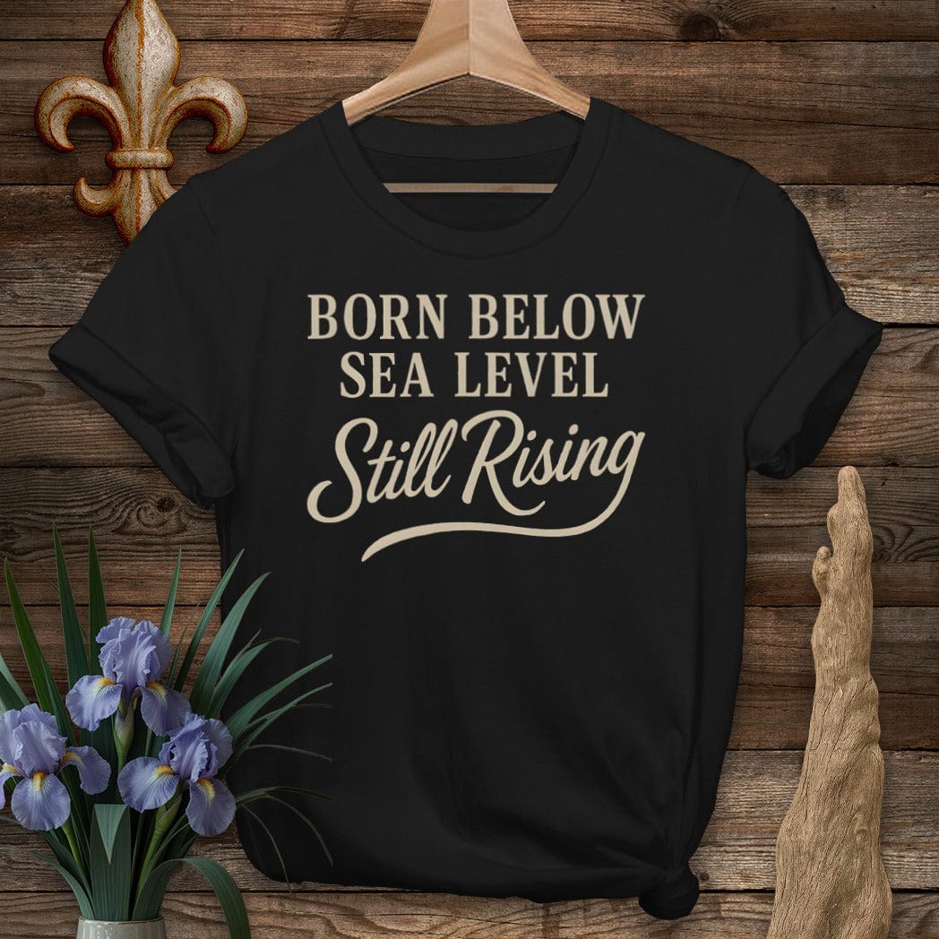 S / Black Louisiana Born Below Sea Level T-Shirt by Laissez Faire Wear