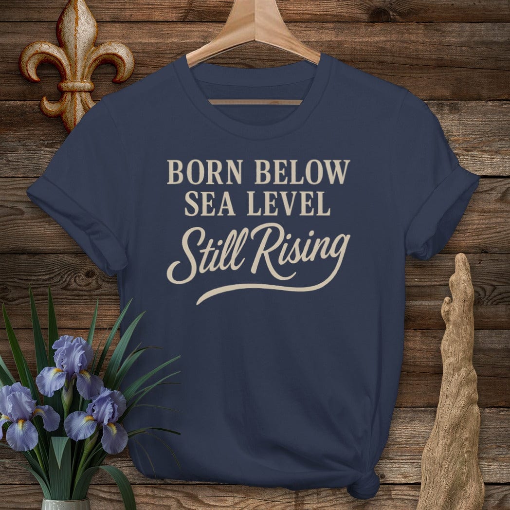 S / Navy Louisiana Born Below Sea Level T-Shirt by Laissez Faire Wear