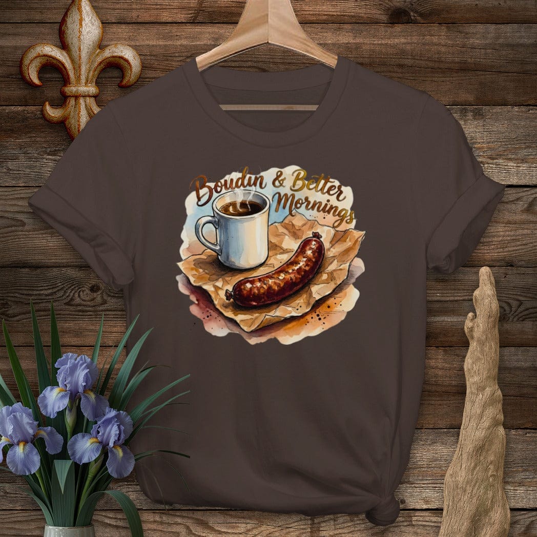 S / Dark Chocolate Louisiana Boudin & Better Mornings T-Shirt by Laissez Faire Wear