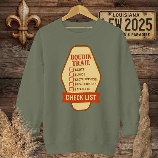 S / Military Green Louisiana Boudin Trail Sweatshirt by Laissez Faire Wear
