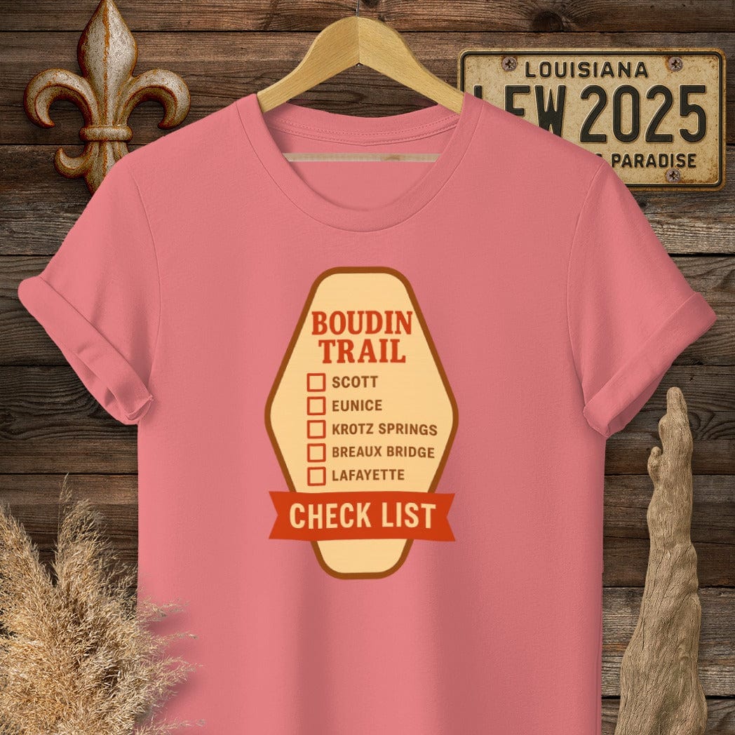 S / Coral Silk Louisiana Boudin Trail T-Shirt by Laissez Faire Wear