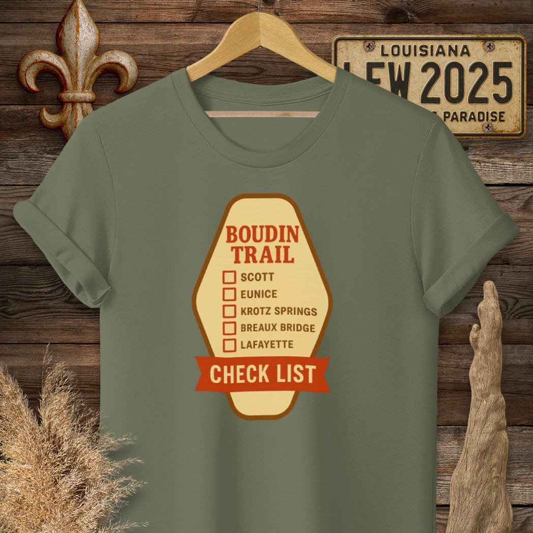 S / Military Green Louisiana Boudin Trail T-Shirt by Laissez Faire Wear