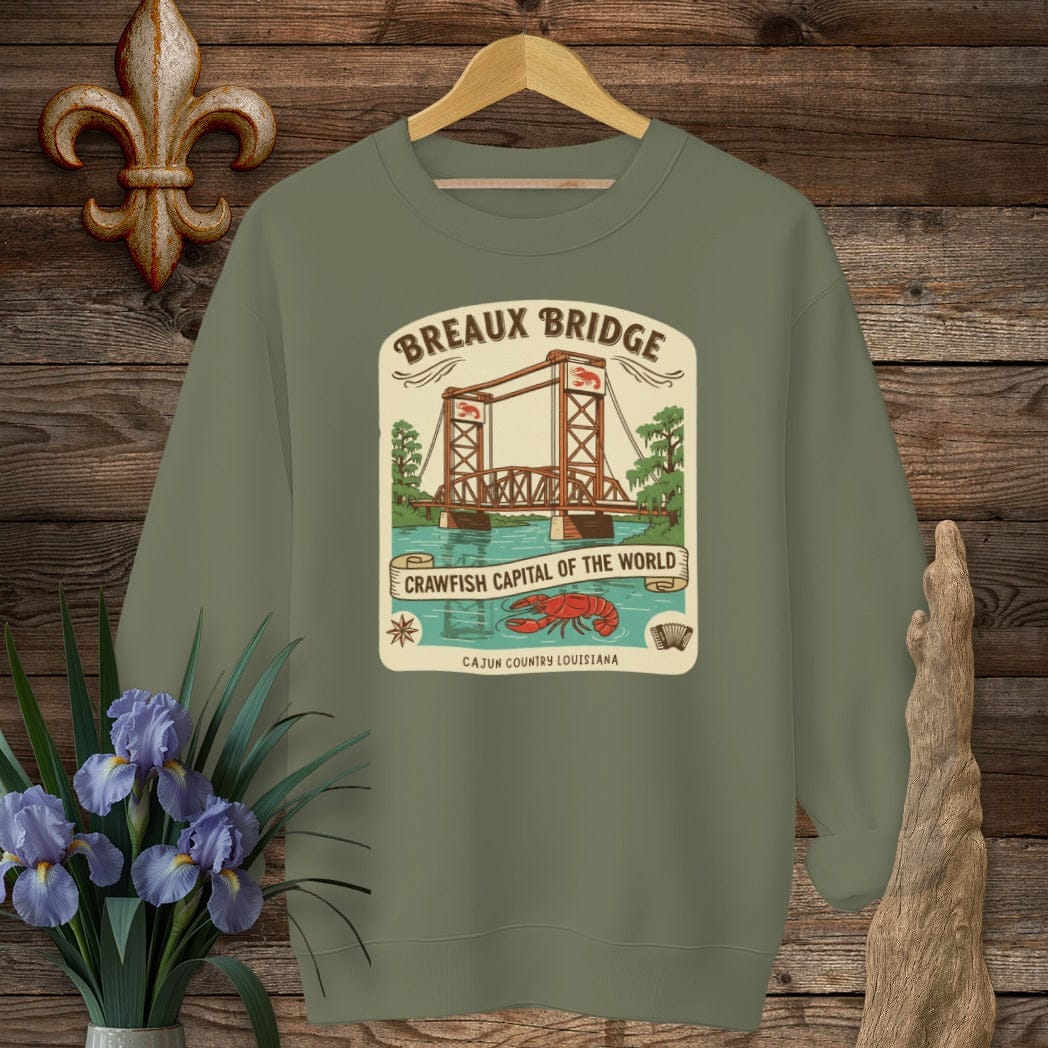 S / Military Green Louisiana Breaux Bridge Sweatshirt by Laissez Faire Wear