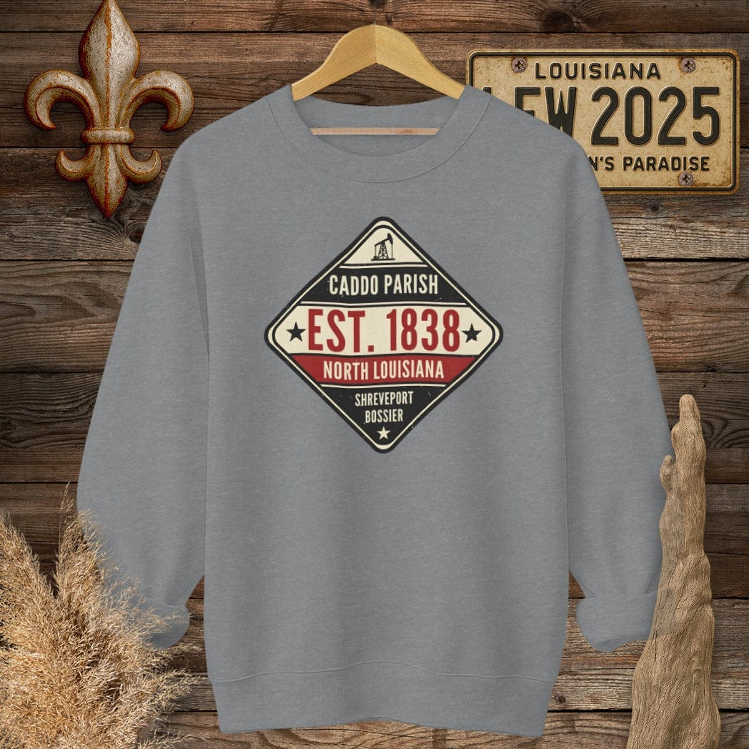 S / Graphite Heather Louisiana Caddo Parish Sweatshirt by Laissez Faire Wear