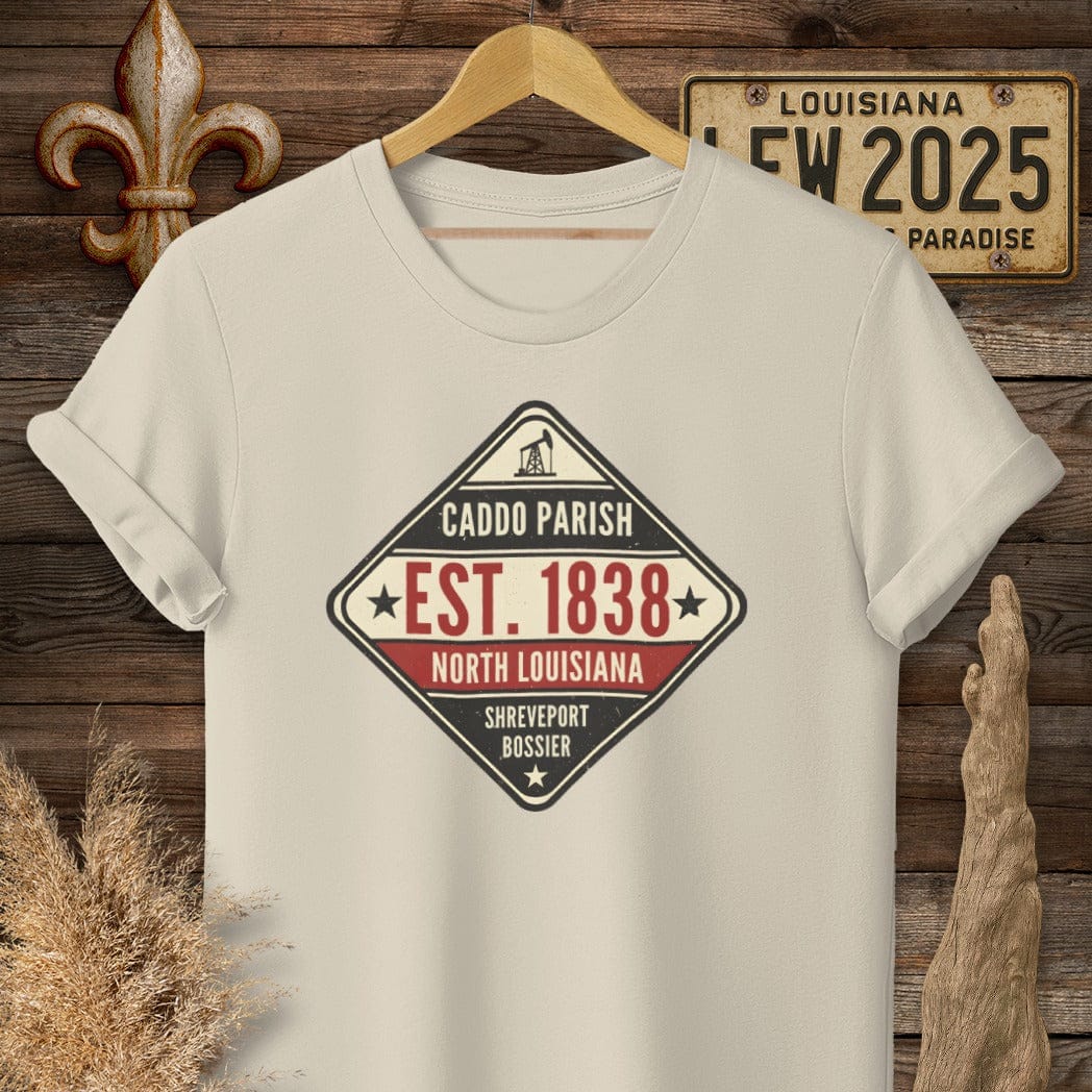 S / Sand Louisiana Caddo Parish T-Shirt by Laissez Faire Wear