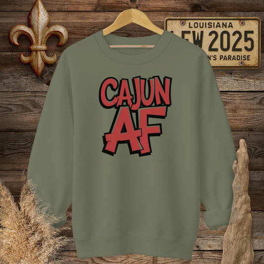 S / Military Green Louisiana Cajun AF Funny Sweatshirt by Laissez Faire Wear
