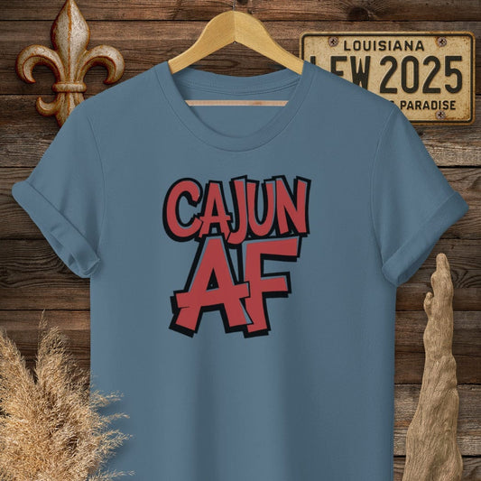 S / Indigo Blue Louisiana Cajun AF Funny T-Shirt by Laissez Faire Wear