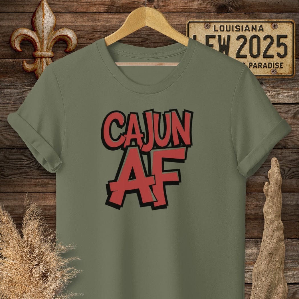 S / Military Green Louisiana Cajun AF Funny T-Shirt by Laissez Faire Wear