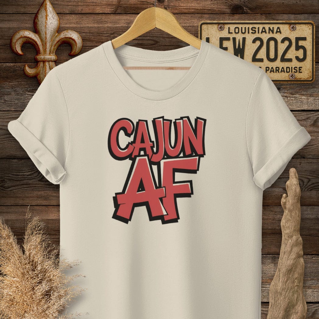 S / Sand Louisiana Cajun AF Funny T-Shirt by Laissez Faire Wear