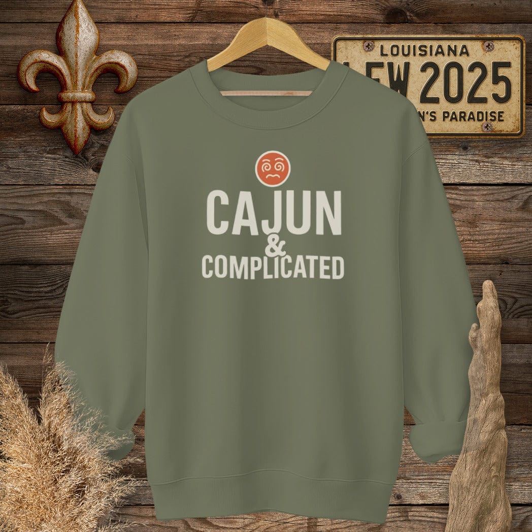 S / Military Green Louisiana Cajun And Complicated Sweatshirt by Laissez Faire Wear