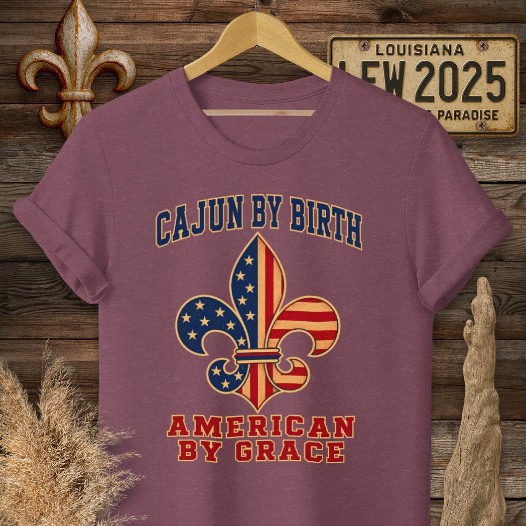 S / Heather Maroon Louisiana Cajun by Birth T-Shirt by Laissez Faire Wear