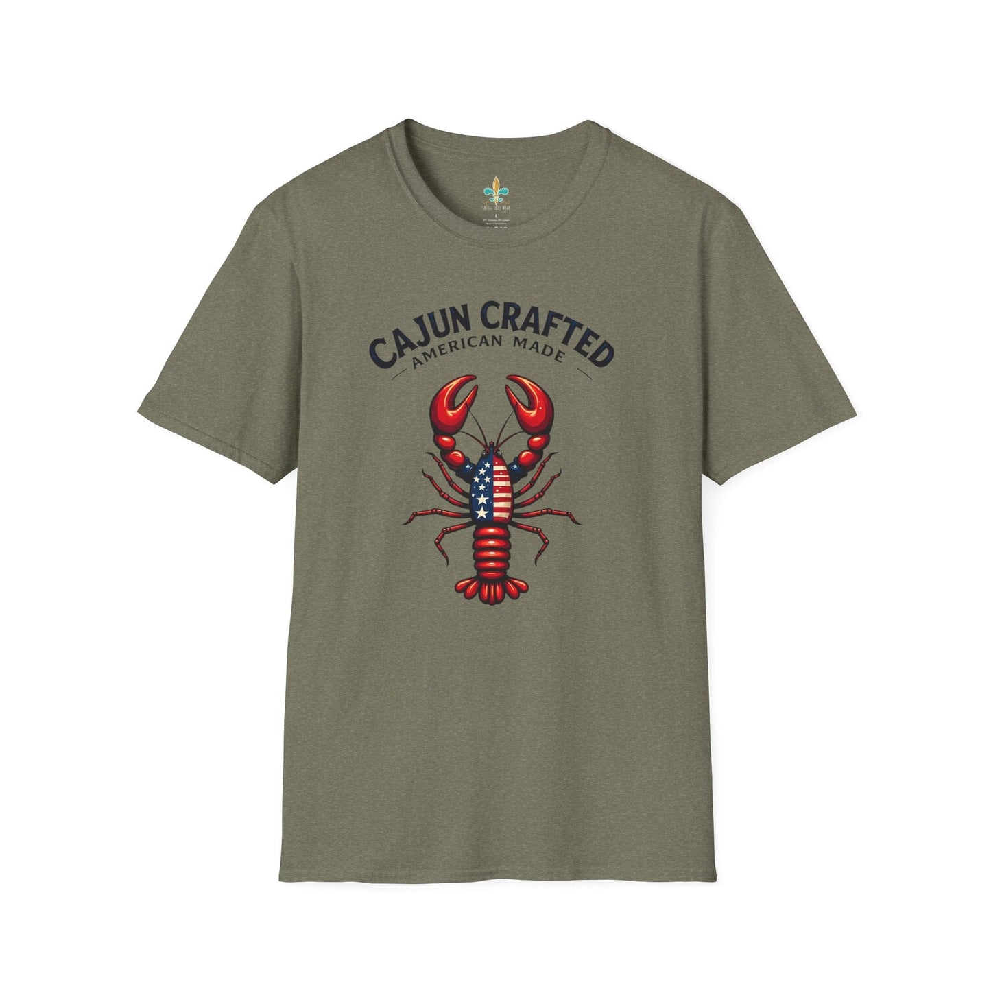 Heather Military Green / S Louisiana "Cajun Crafted, American Made" Patriotic Crawfish T-Shirt by Laissez Faire Wear
