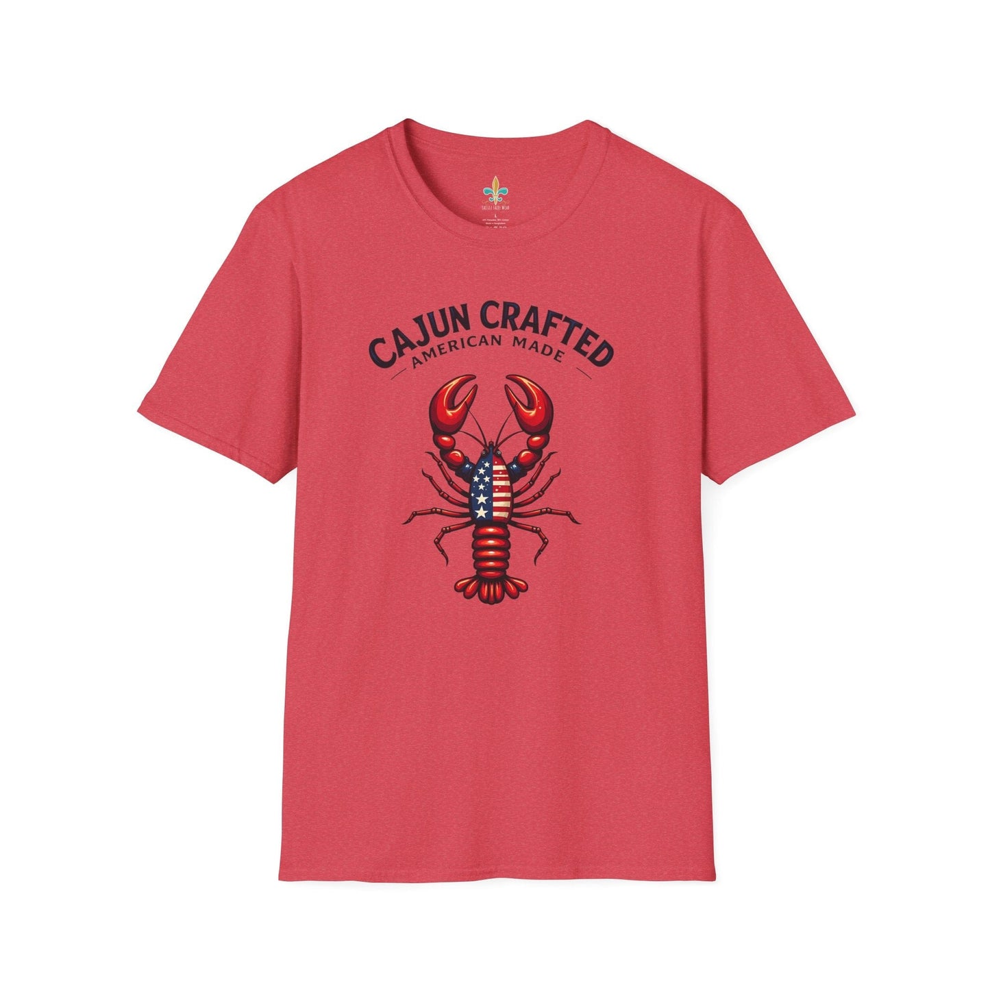 Heather Red / S Louisiana "Cajun Crafted, American Made" Patriotic Crawfish T-Shirt by Laissez Faire Wear