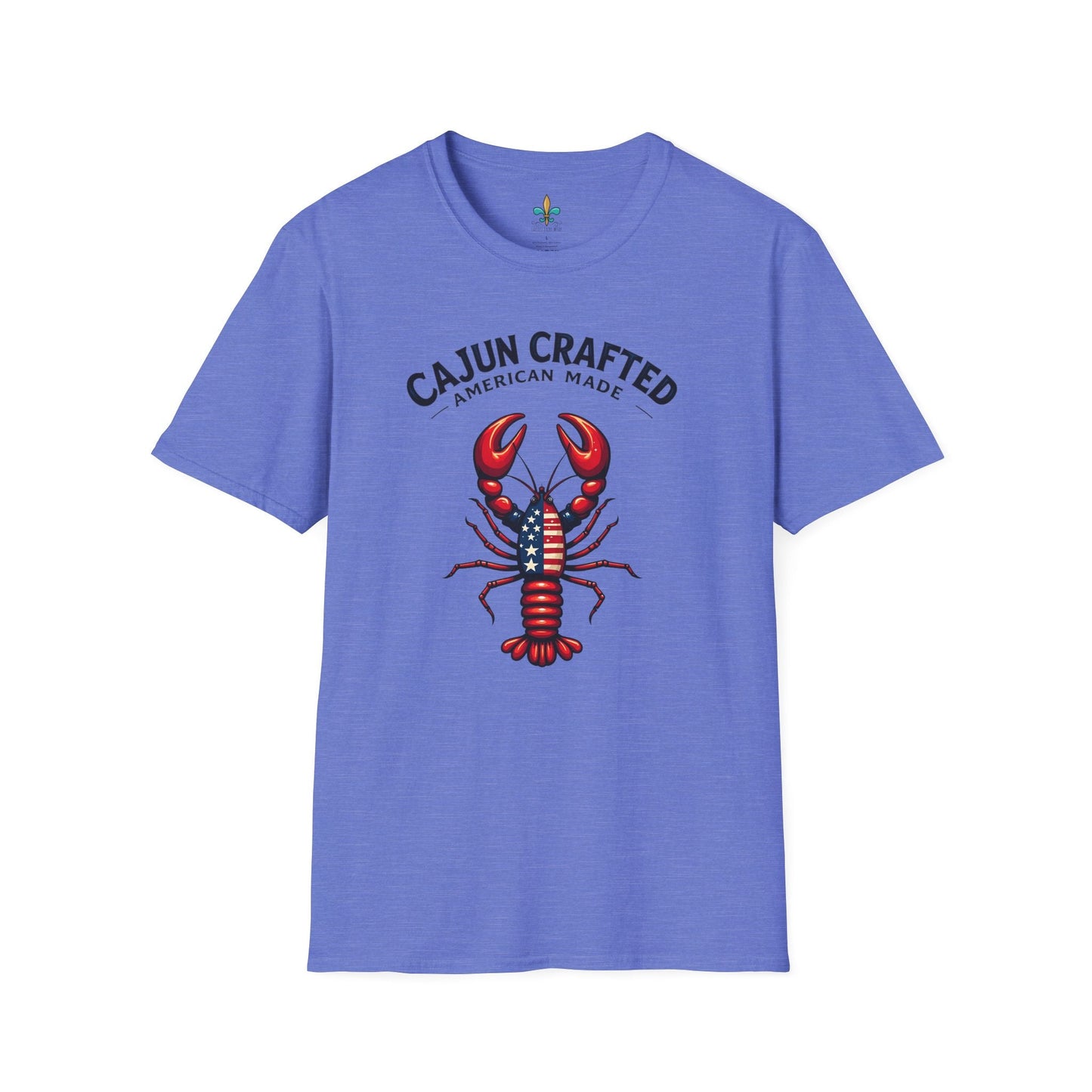 Heather Royal / S Louisiana "Cajun Crafted, American Made" Patriotic Crawfish T-Shirt by Laissez Faire Wear