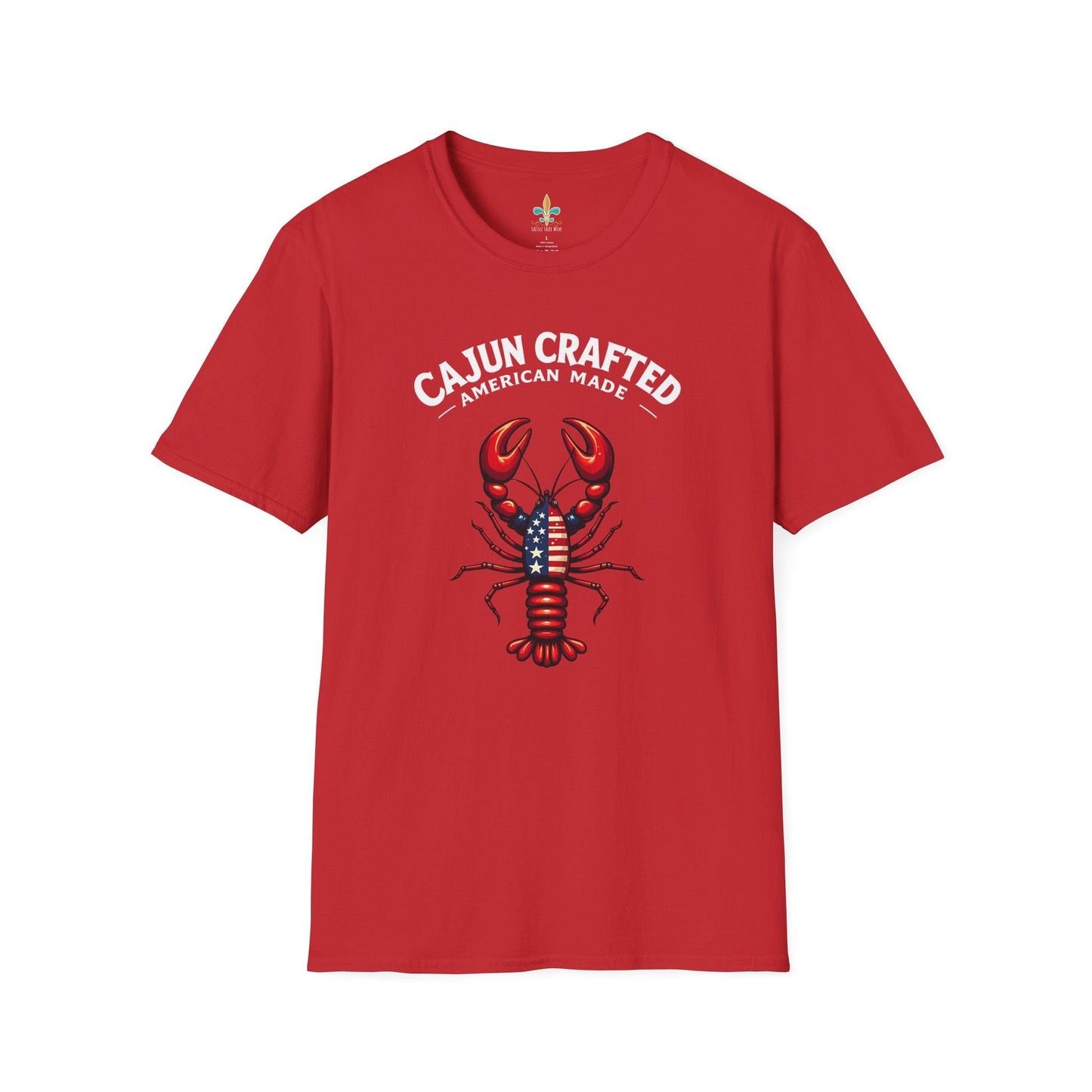 Red / S Louisiana "Cajun Crafted, American Made" Patriotic Crawfish T-Shirt by Laissez Faire Wear