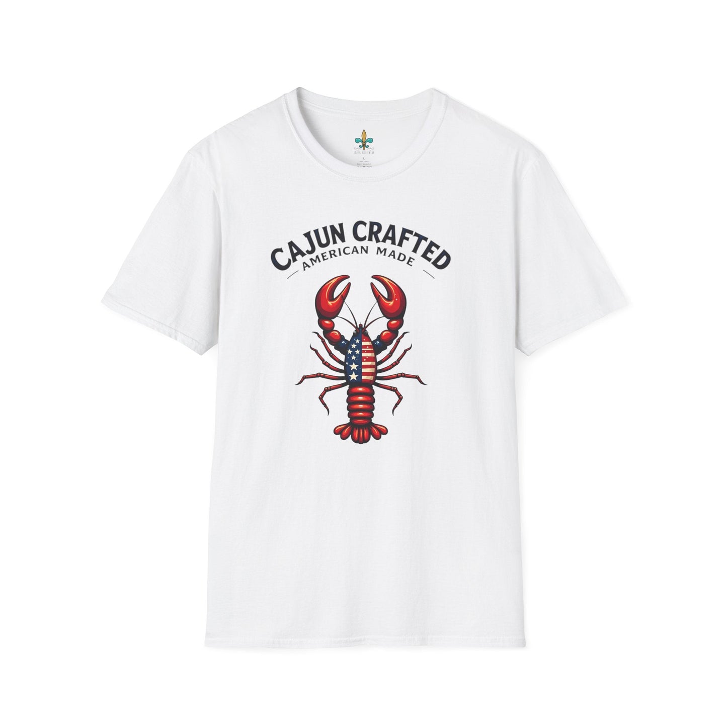 White / S Louisiana "Cajun Crafted, American Made" Patriotic Crawfish T-Shirt by Laissez Faire Wear