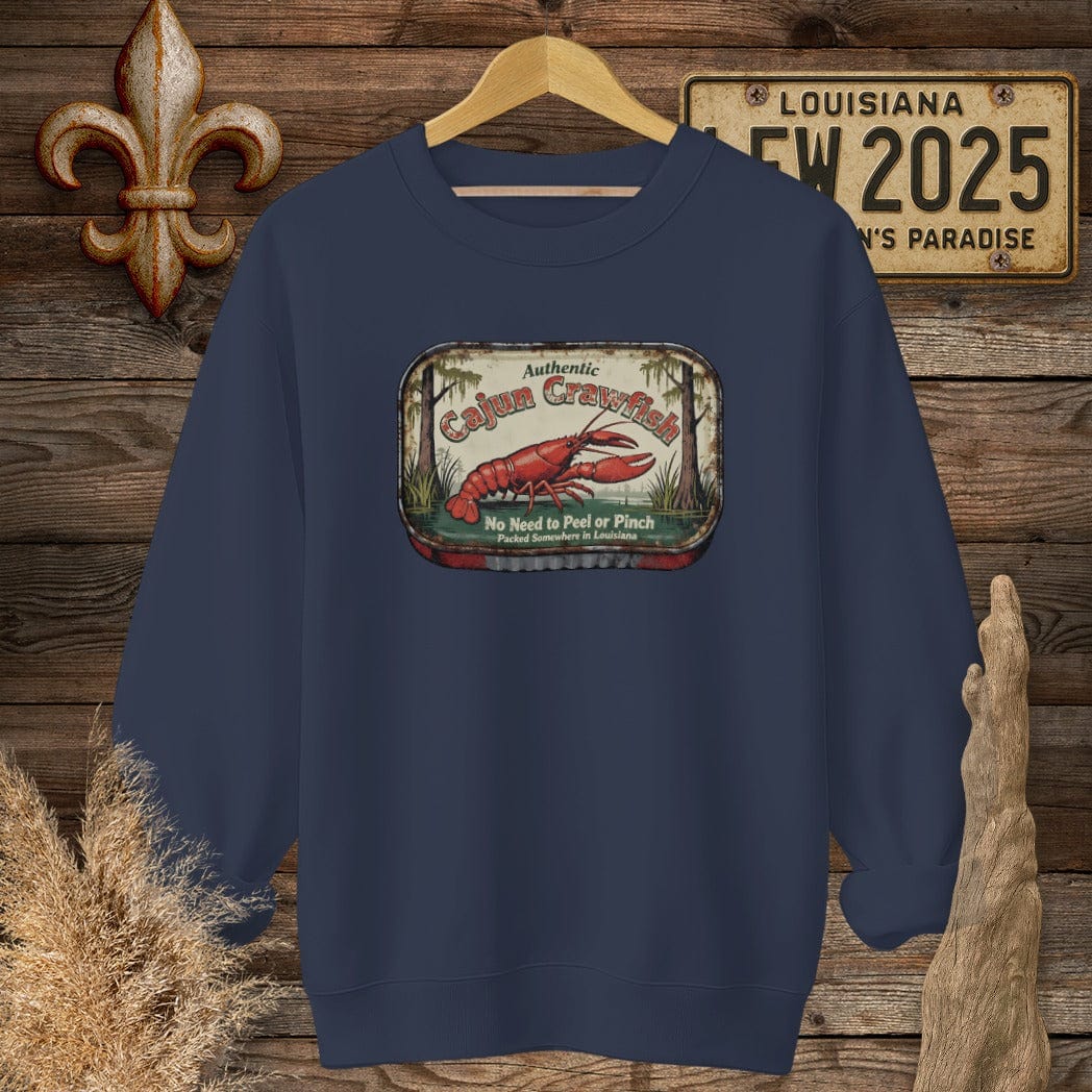S / Navy Louisiana Cajun Crawfish Tin sweatshirt by Laissez Faire Wear
