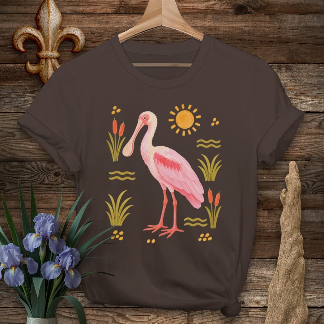 S / Dark Chocolate Louisiana Cajun Flamingo T-Shirt by Laissez Faire Wear