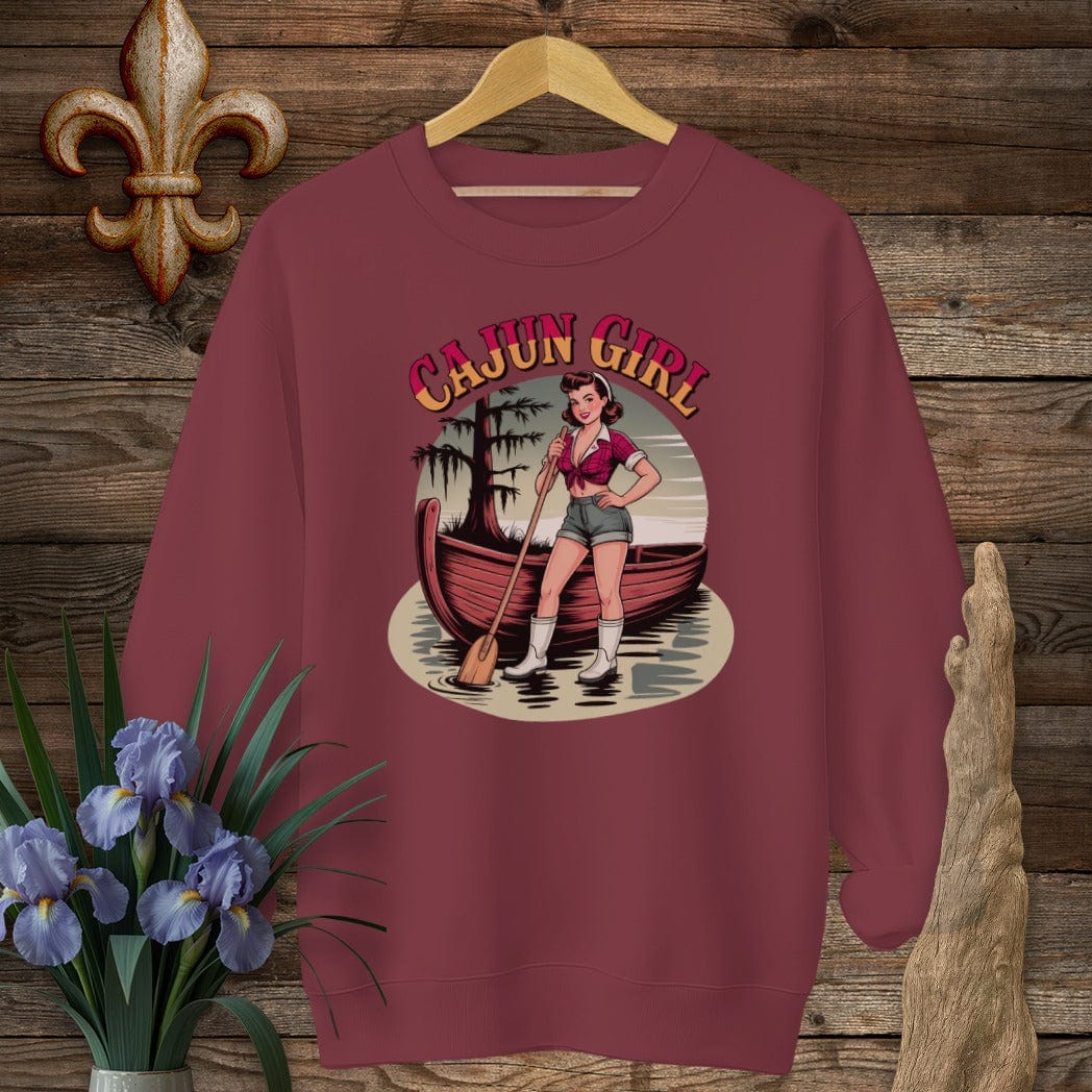 S / Garnet Louisiana Cajun Girl Pinup Sweatshirt by Laissez Faire Wear